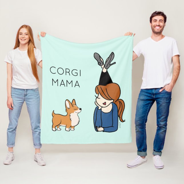 Personalised Corgi Mama Fleece Blanket (In Situ)
