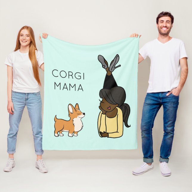 Personalised Corgi Mama Fleece Blanket (In Situ)