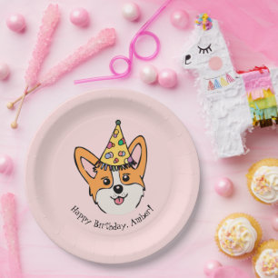 Personalised Corgi Theme Girl's Birthday Paper Plate
