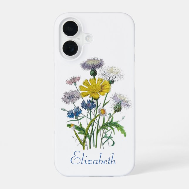 Personalised Cornflowers iPhone 16 Case (Back)