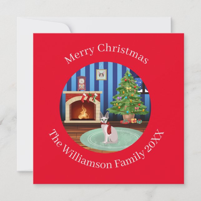 Personalised Cornish Rex Kitty Cat Christmas  Holiday Card (Front)