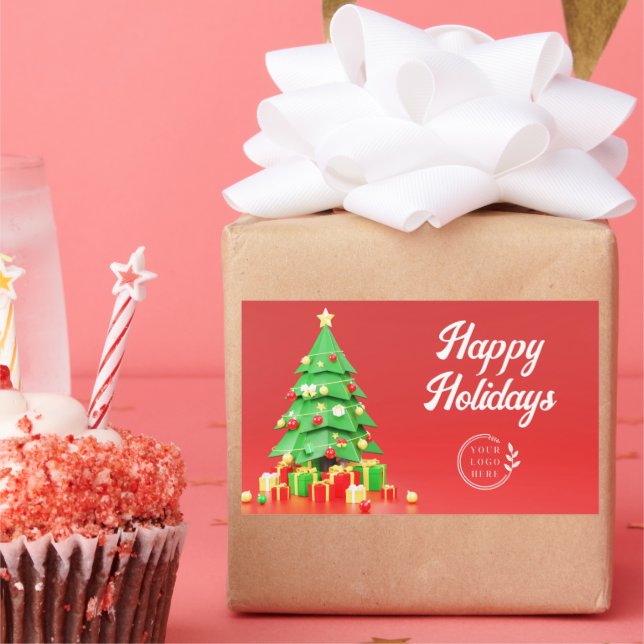 Personalised Corporate Christmas Logo Holiday Rectangular Sticker (Party)
