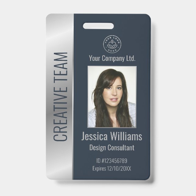 Personalised Corporate Employee Blue Silver ID Badge (Front)