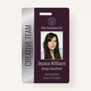 Personalised Corporate Employee Burgundy Silver ID ID Badge