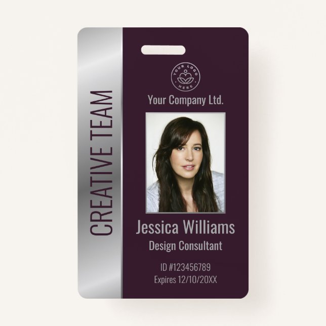 Personalised Corporate Employee Burgundy Silver ID ID Badge (Front)