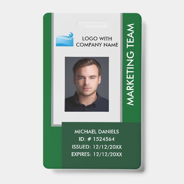 Personalised Corporate Employee ID Badge green (Front)