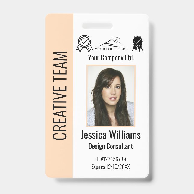 Personalised Corporate Employee ID Badge Peach (Front)