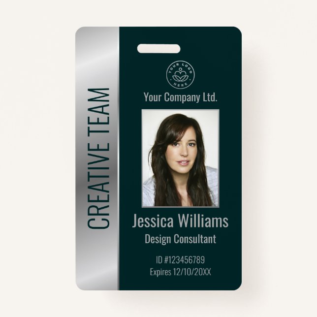 Personalised Corporate Employee Silver Green ID ID Badge (Front)
