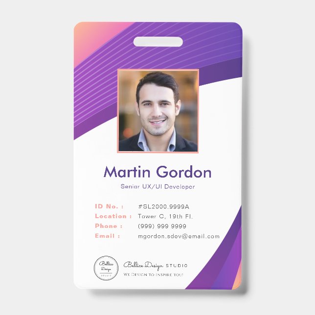Personalised Corporate Modern Violet Employee ID Badge (Front)