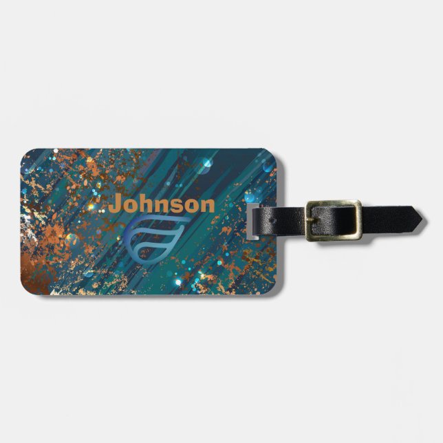 Personalised Cosmic Blue Glitter Luggage Tag (Front Horizontal)