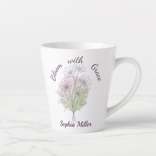 Personalised Cosmos Custom Name Botanical Floral Latte Mug (Right)