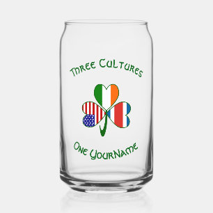 Personalised Costa Rican Irish American Shamrock Can Glass