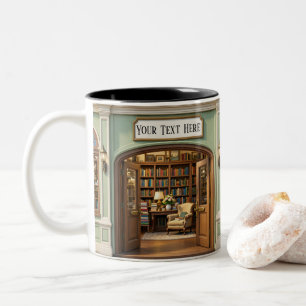Personalised Cosy Bookshop Front Ceramic Two-Tone Coffee Mug