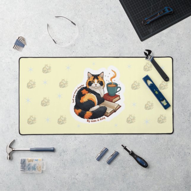 Personalised Cosy Calico Cat Large Desk Mat (Workstation)