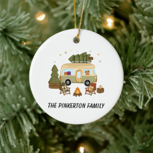 Personalised Cosy Christmas Camper Ceramic Tree Decoration