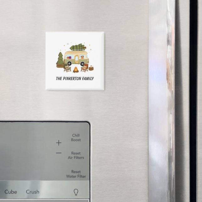 Personalised Cosy Christmas Camper Magnet (In Situ (Fridge))