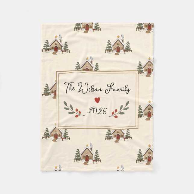 Personalised Cosy Christmas Cottage  Fleece Blanket (Front)