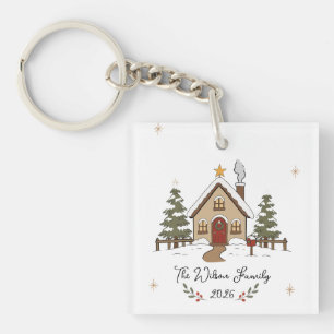 Personalised Cosy Christmas Cottage Key Ring
