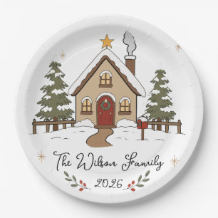 Personalised Cosy Christmas Cottage Paper Plate