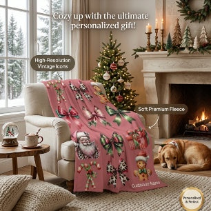 Personalised cosy Christmas pattern Fleece Blanket