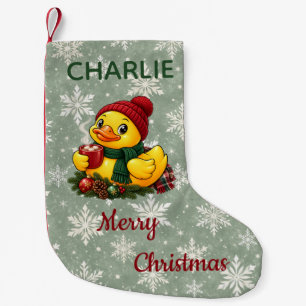 Personalised Cosy Cocoa Christmas Rubber Duck Small Christmas Stocking