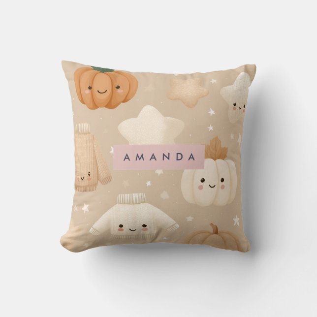 Personalised Cosy Fall  Autumn Neutral Pumpkin  Cushion (Front)