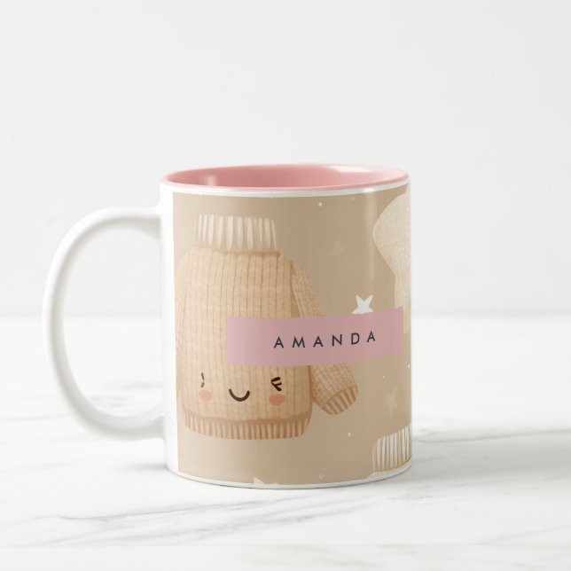 Personalised Cosy Fall  Autumn Neutral Pumpkin  Two-Tone Coffee Mug (Left)