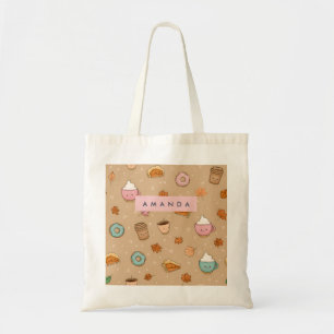 Personalised Cosy Fall Autumn Pumpkin Pie Doughnut Tote Bag