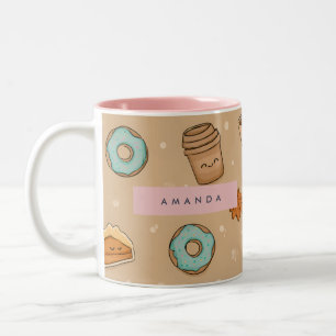 Personalised Cosy Fall Autumn Pumpkin Pie Doughnut Two-Tone Coffee Mug
