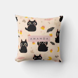 Personalised Cosy Fall Halloween Cute Black Cat Cushion