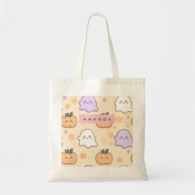 Personalised Cosy Fall Halloween Ghost Pumpkin  Tote Bag (Front)
