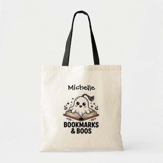Personalised Cosy Ghost Bookmark Book Tote Bag (Front)