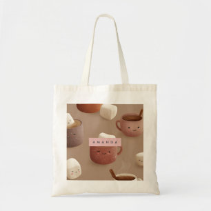 Personalised Cosy Pastel Hot Cocoa Pattern Tote Bag