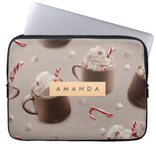 Personalised Cosy Peppermint Hot Chocolate Pattern Laptop Sleeve