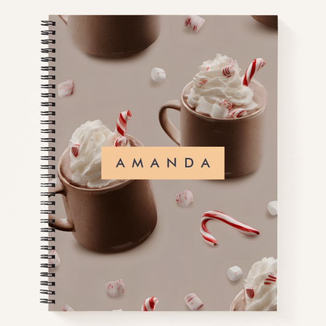 Personalised Cosy Peppermint Hot Chocolate Pattern Notebook (Front)