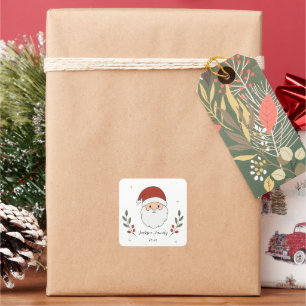 Personalised Cosy Santa Christmas Square Sticker