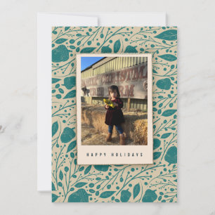 Personalised Cosy Teal Blue Vintage Floral Pattern Holiday Card
