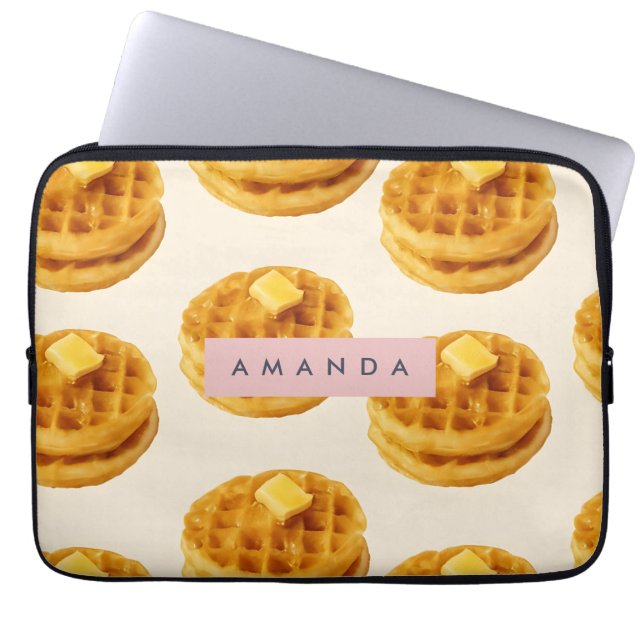 Personalised Cosy Waffle Breakfast Pattern Laptop Sleeve (Front)