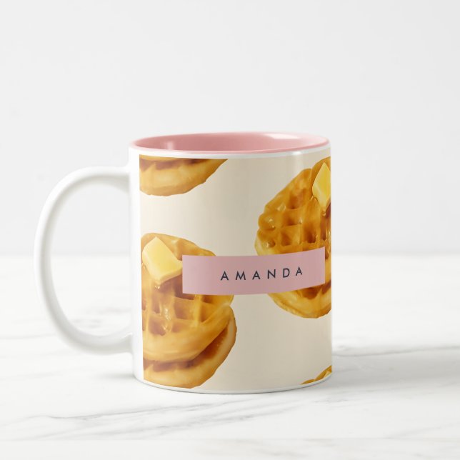 Personalised Cosy Waffle Breakfast Pattern Two-Tone Coffee Mug (Left)