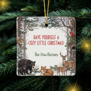 Personalised Cosy Woodland Animal Christmas Ceramic Ornament