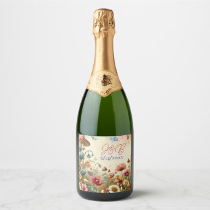 Personalised Cottage Core Wedding Sparkling Wine Label