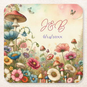 Personalised Cottage Core Wedding Square Paper Coaster