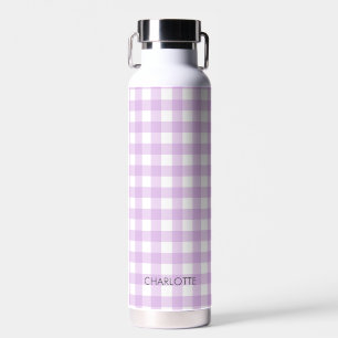 Personalised Cottage Lavender Lilac Gingham Plaid Water Bottle