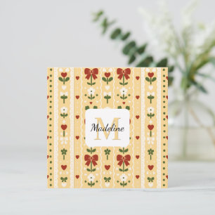 Personalised Cottagecore Floral Bow Gold Card