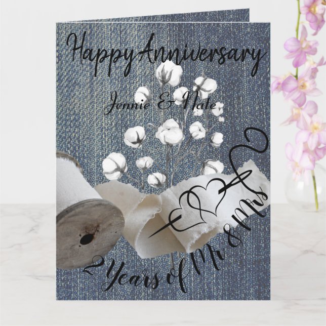 Personalised Cotton 2nd Year Wedding Anniversary Card (Orchid)