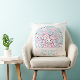 Personalised Cotton Candy Kawaii Bunny Dot Mandala Cushion
