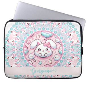 Personalised Cotton Candy Kawaii Bunny Dot Mandala Laptop Sleeve