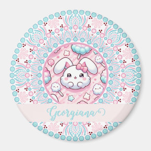 Personalised Cotton Candy Kawaii Bunny Dot Mandala Magnet