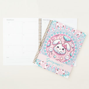 Personalised Cotton Candy Kawaii Bunny Dot Mandala Planner