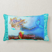 Personalised Cotton Pillow Mermaid Pastel Ocean